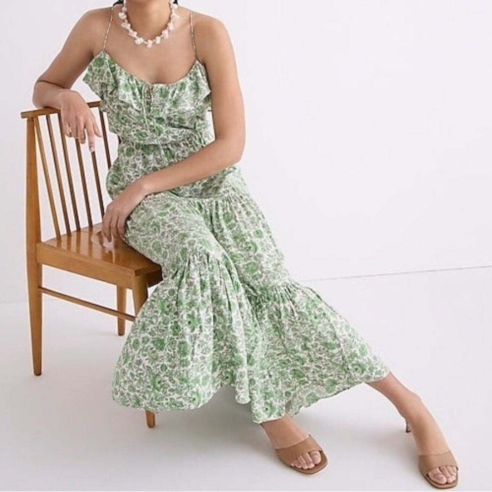 Jcrew Floral Maxi Tiered Ruffle Dress Green Victorian Coquette Cottage Resort M - Picture 5 of 9